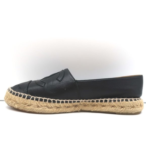 CHANEL CC ESPADRILLES BLACK LEATHER SIZE 37 - Picture 7 of 13